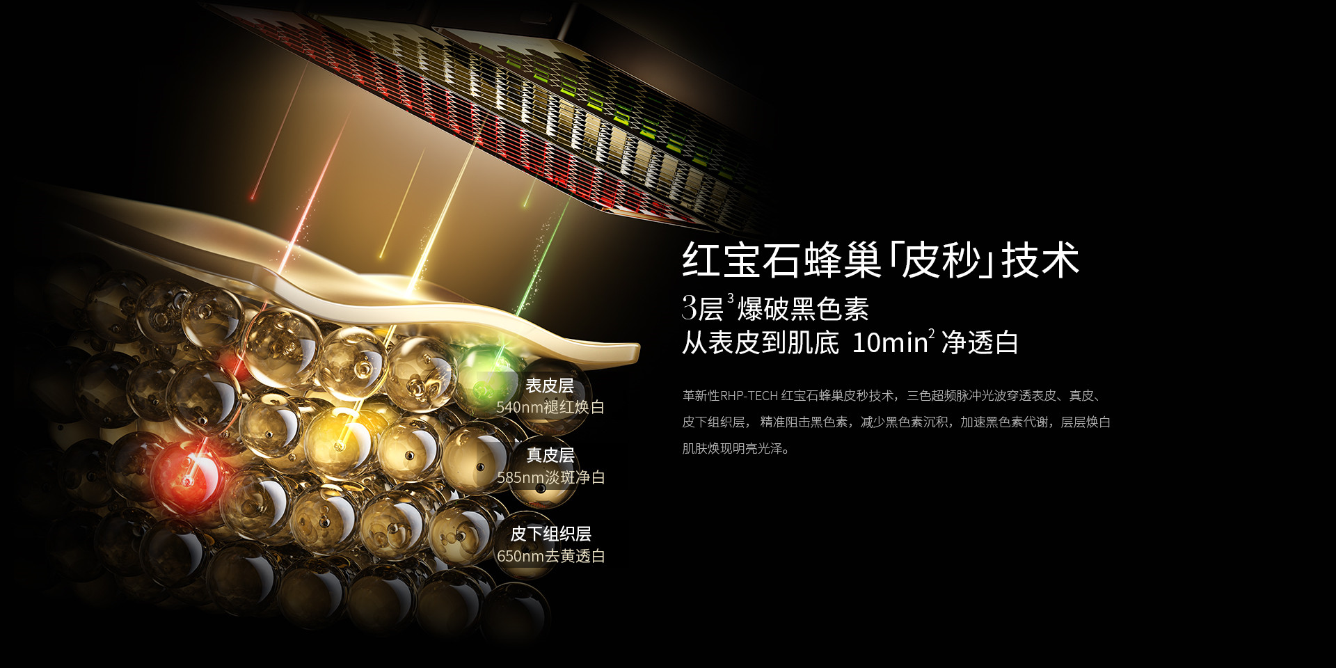 蜂巢「皮秒」分層爆破黑色素，從表皮到肌底，10min凈透白